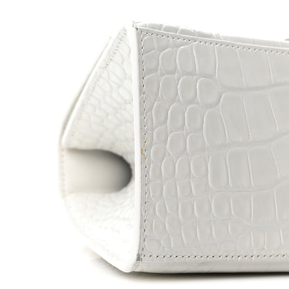Balenciaga Shiny Calfskin Crocodile Embossed Small Hourglass Top Handle Bag White 9 of 10