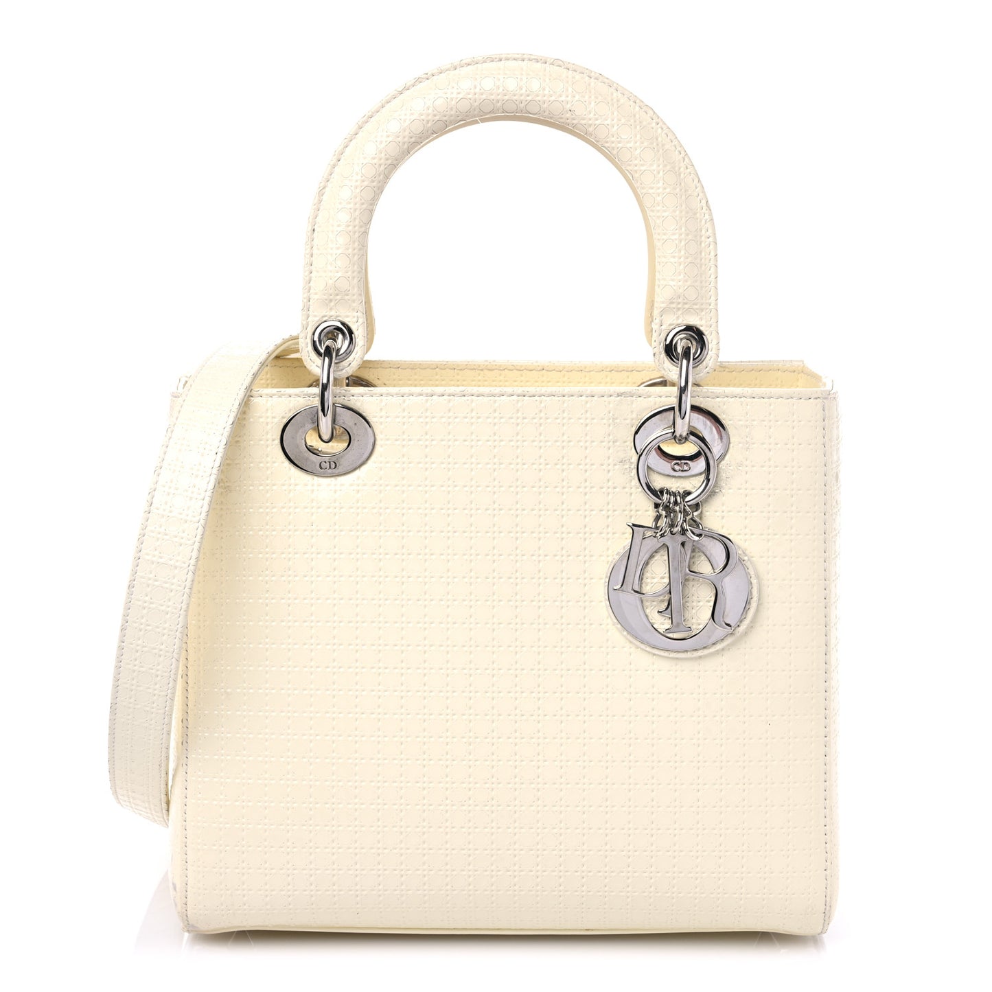 Patent Micro-Cannage Medium Lady Dior White