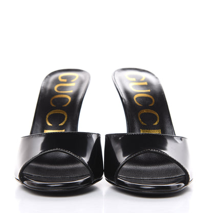 Gucci Polished Calfskin Scarlet Mid Heel Slide Sandals 36 Black 2 of 9