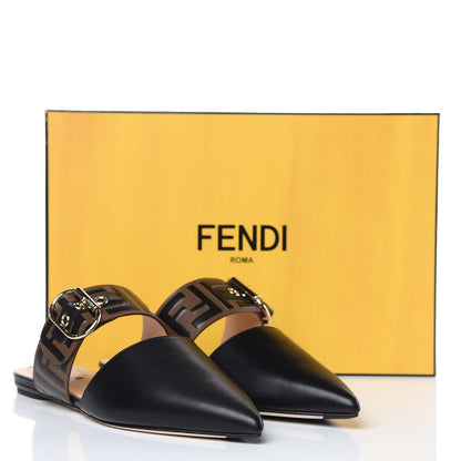 Fendi Vitello FF Embossed Buckle Flat Mules 37 Maya Black 8 of 8