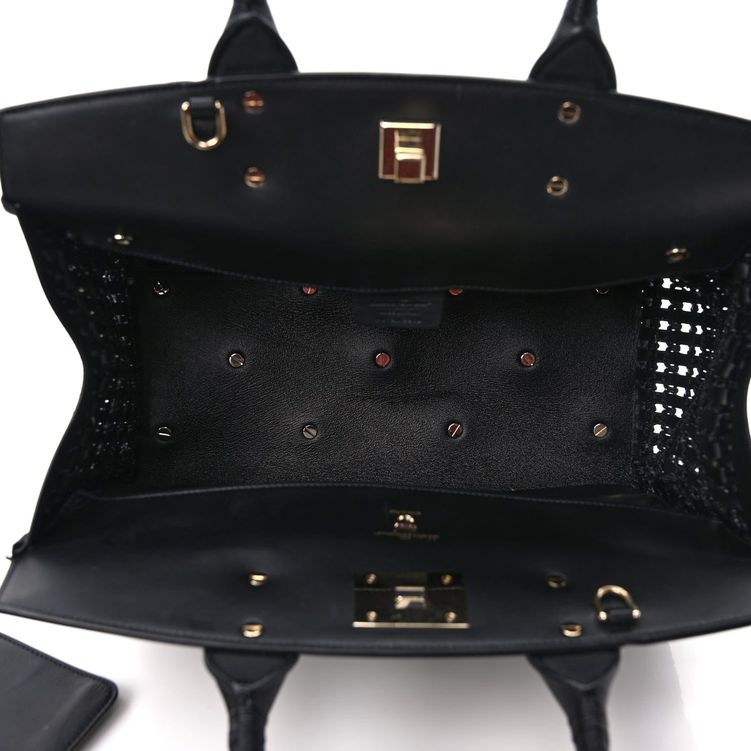 Salvatore Ferragamo Calfskin Woven Small Studio Top Handle Bag Black 6 of 11