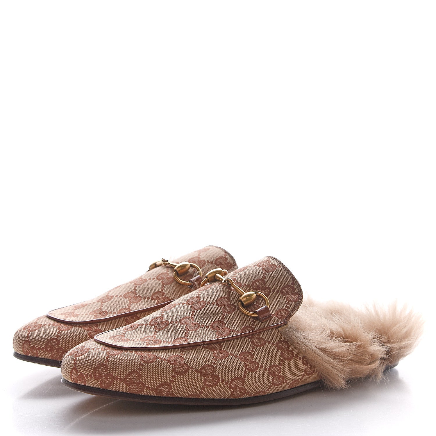 Gucci GG Monogram Fur Mens Princetown Slippers 8 Beige Ruggine Rust 3 of 8