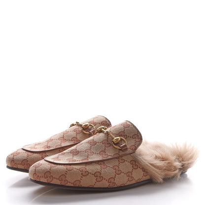 Gucci GG Monogram Fur Mens Princetown Slippers 8 Beige Ruggine Rust 3 of 8