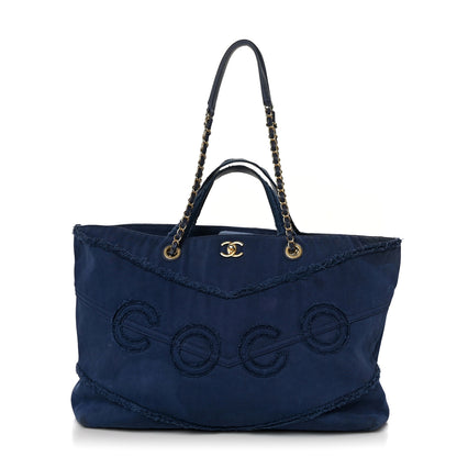 Chanel Denim Chevron Coco Tote Navy 1 of 9