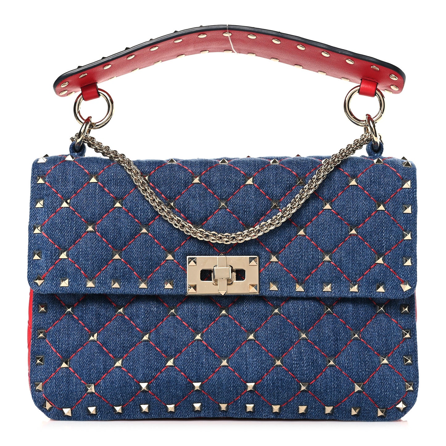 Denim Nappa Medium Rockstud Spike Shoulder Bag Denim Rouge