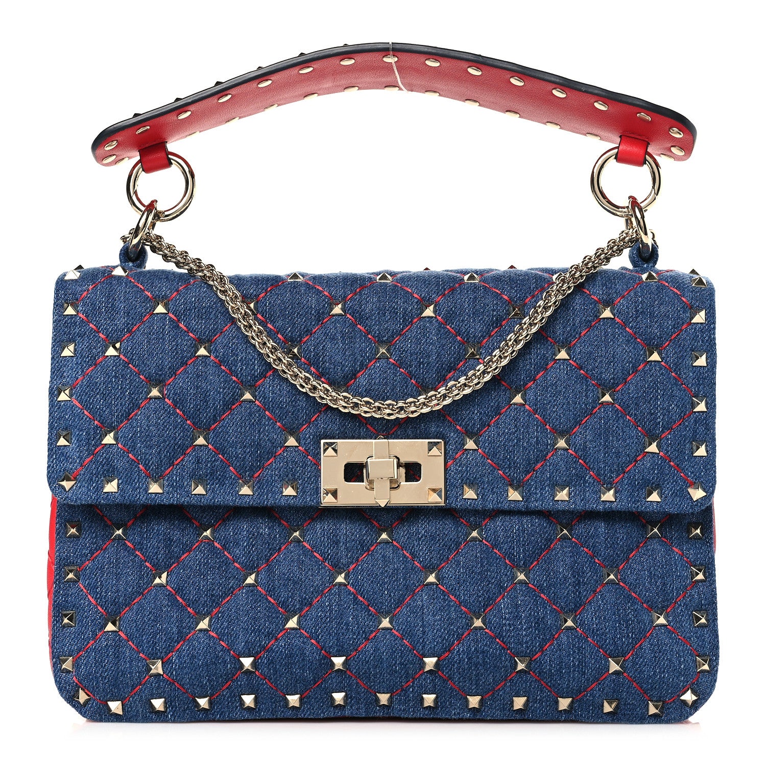 Valentino Garavani Denim Nappa Medium Rockstud Spike Shoulder Bag Denim Rouge 1 of 8