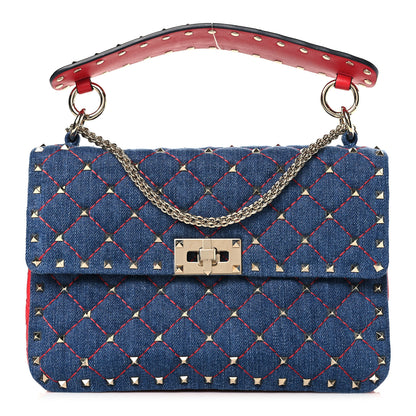 Valentino Garavani Denim Nappa Medium Rockstud Spike Shoulder Bag Denim Rouge 1 of 8
