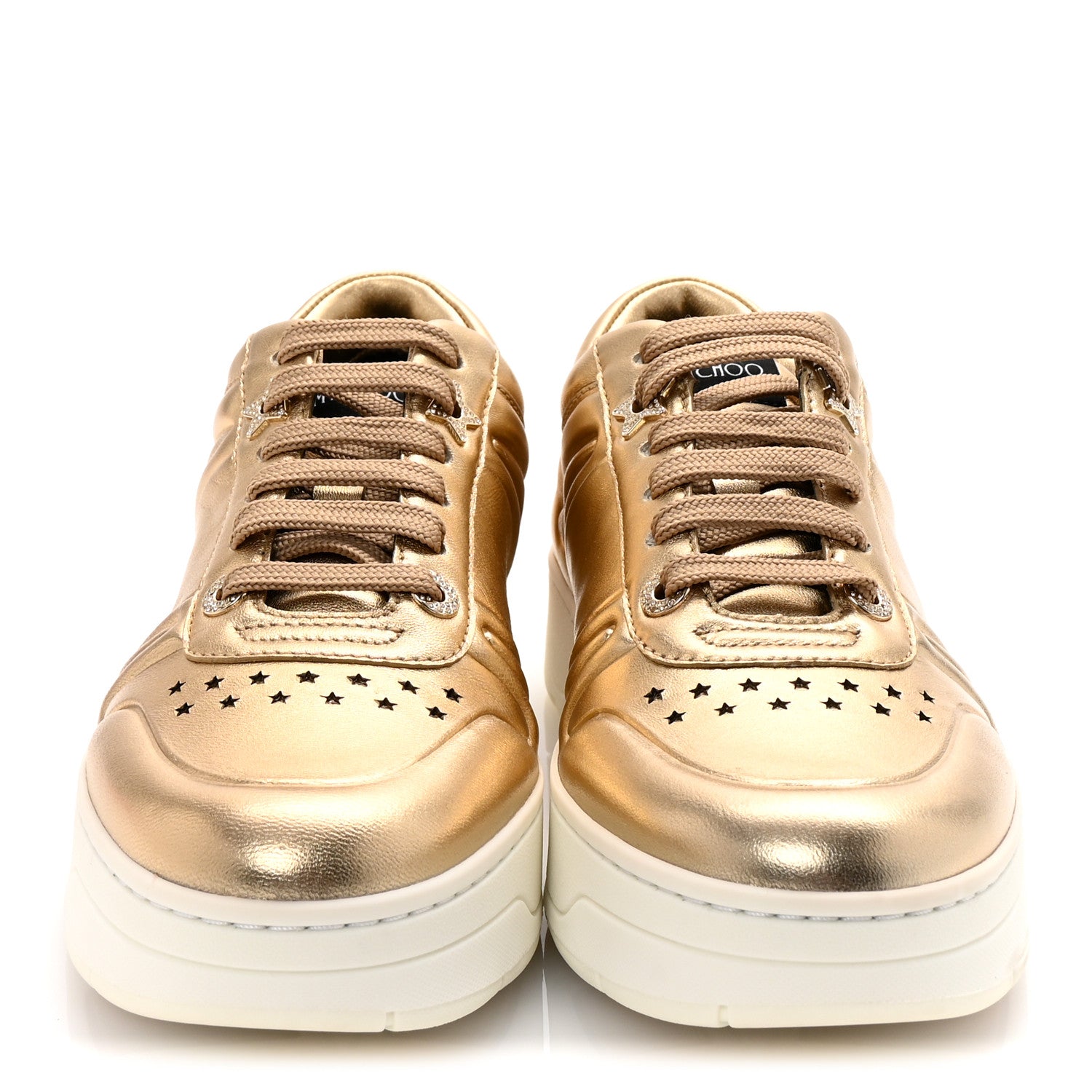 Jimmy Choo Metallic Calfskin Hawaii/F Ier Sneakers 37.5 Gold 3 of 10