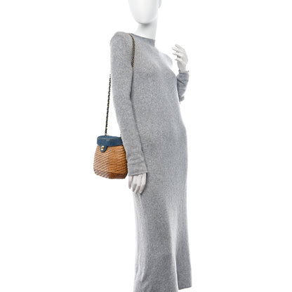 Chanel Denim Rattan Basket Shoulder Bag Blue 2 of 13