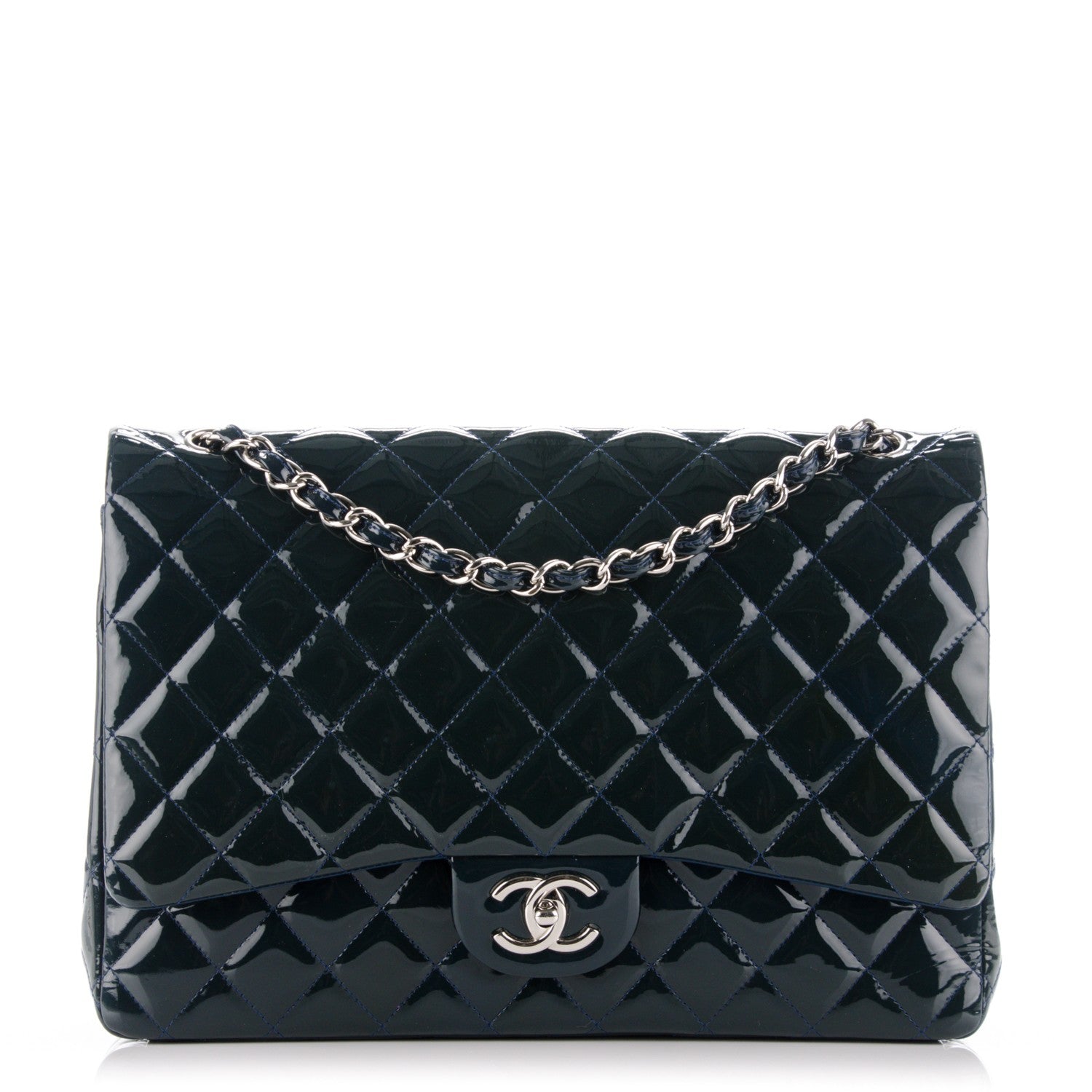 Chanel Patent Quilted Maxi Double Flap Navy Blue 1 of 9