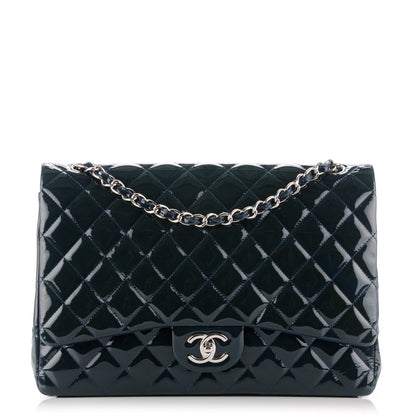 Chanel Patent Quilted Maxi Double Flap Navy Blue 1 of 9