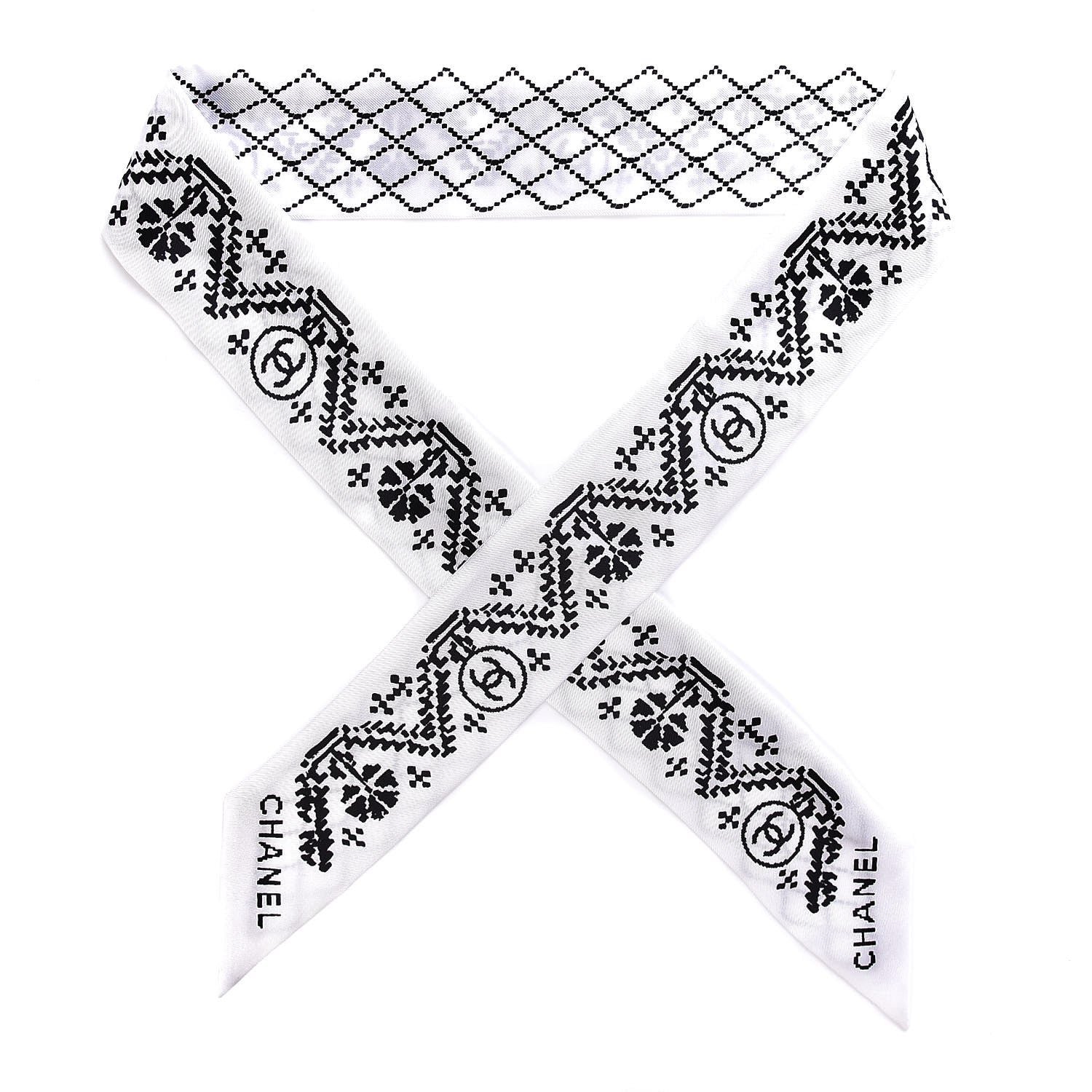 Chanel Silk CC Slim Bandeau Scarf White 1 of 5