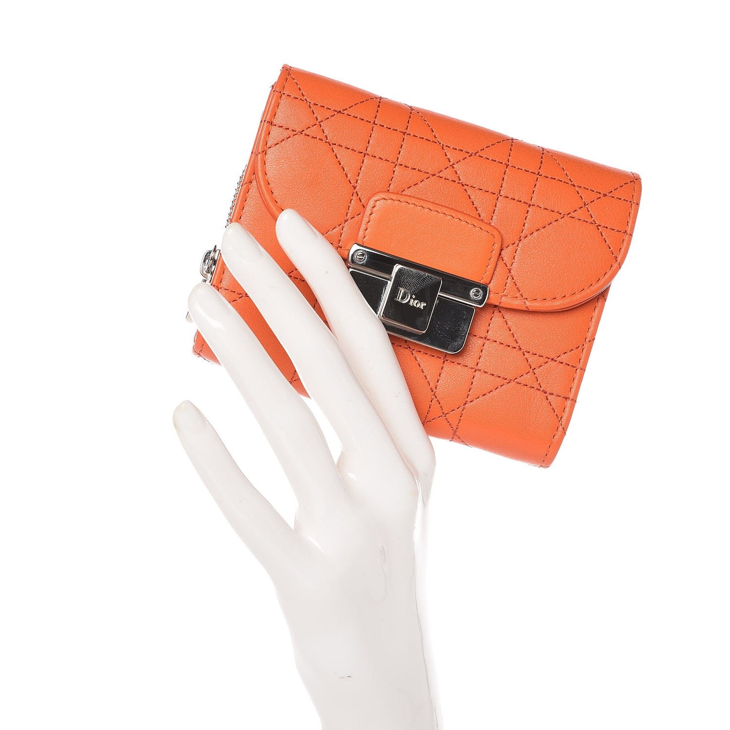 Calfskin Cannage Stitched Diorling Compact Wallet Sunshine