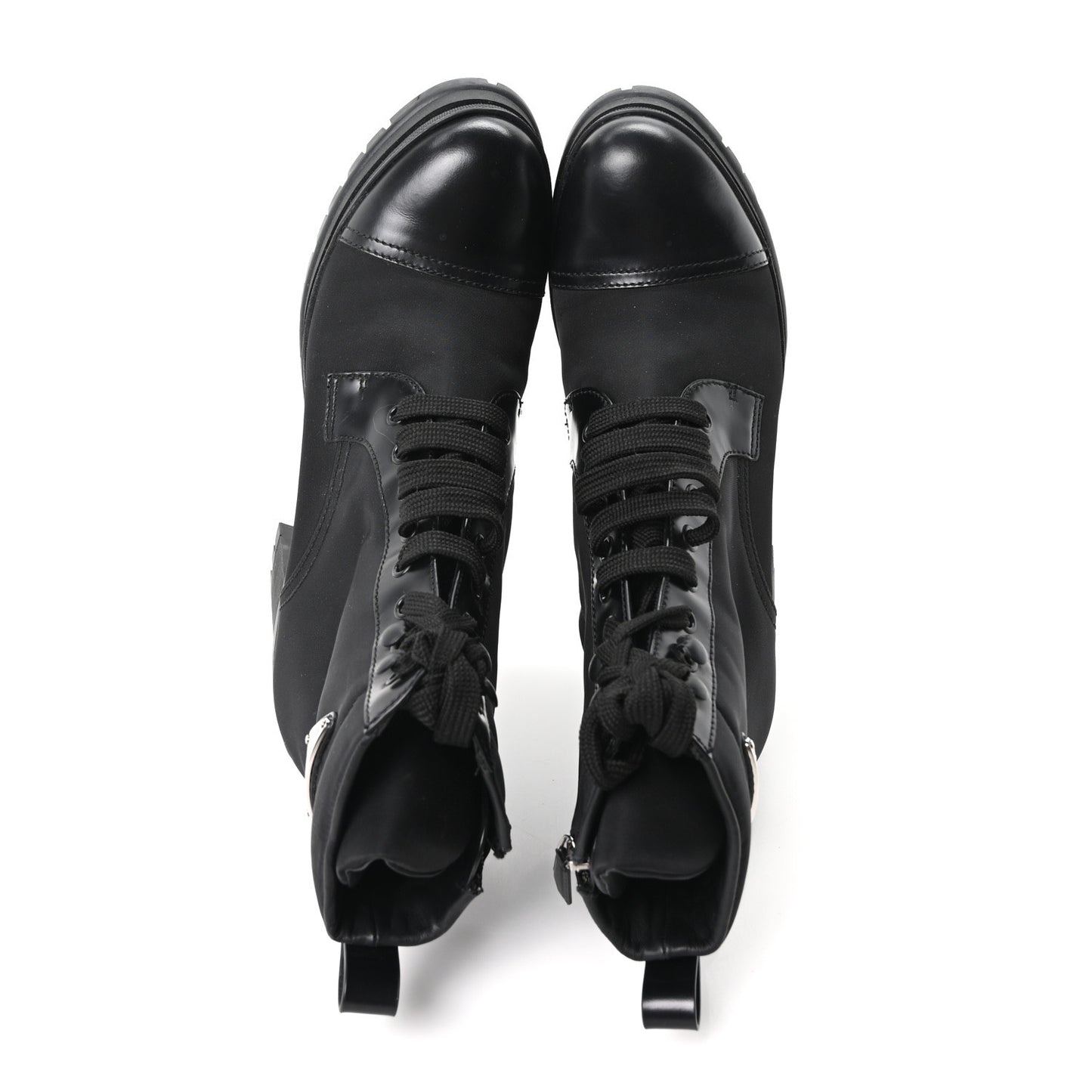 Spazzolato Re-Nylon Metal Triangle Logo Lace Up 55mm Ankle Boots 39.5 Black