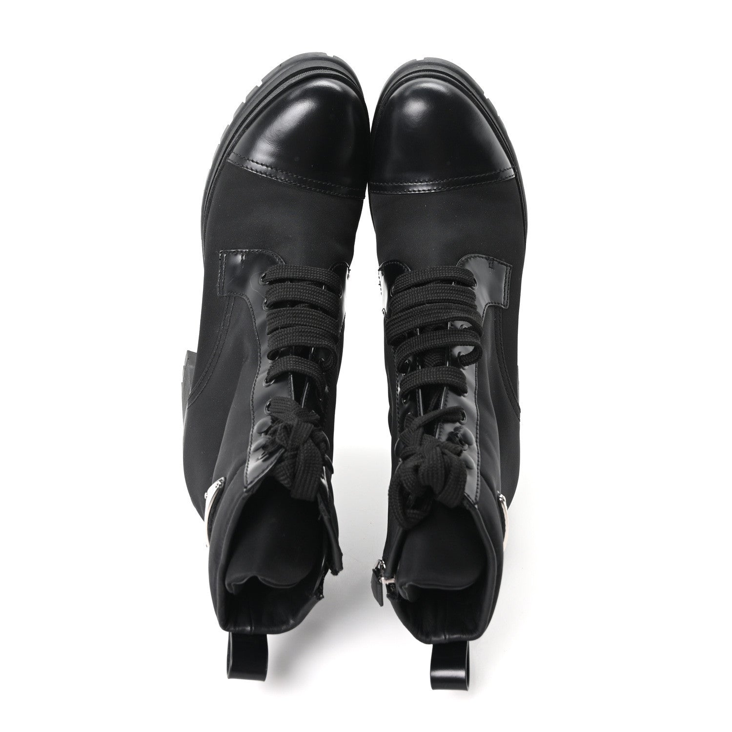 Prada Spazzolato Re-Nylon Metal Triangle Logo Lace Up 55mm Ankle Boots 39.5 Black 2 of 9