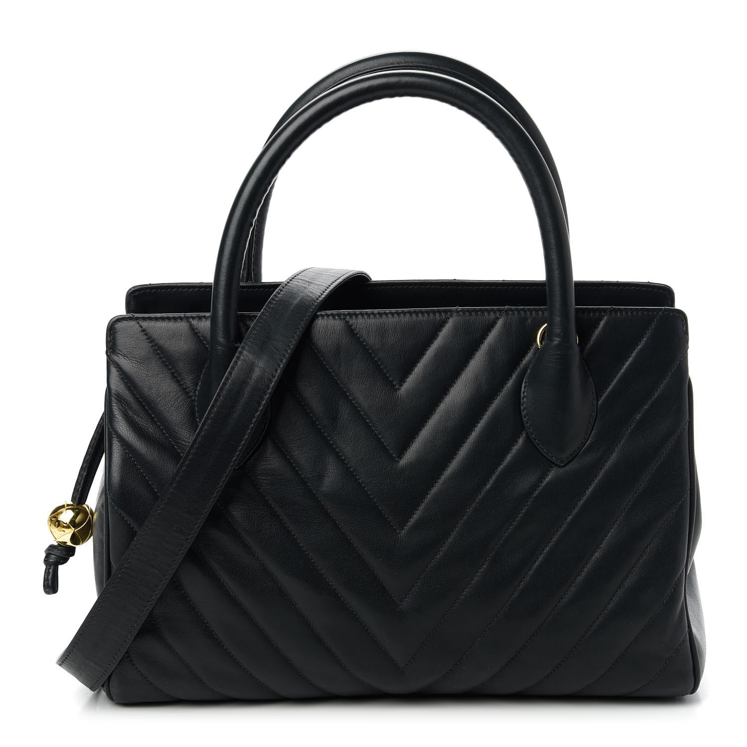 Chanel Lambskin Chevron Quilted Top Handle Bag Black 1 of 11