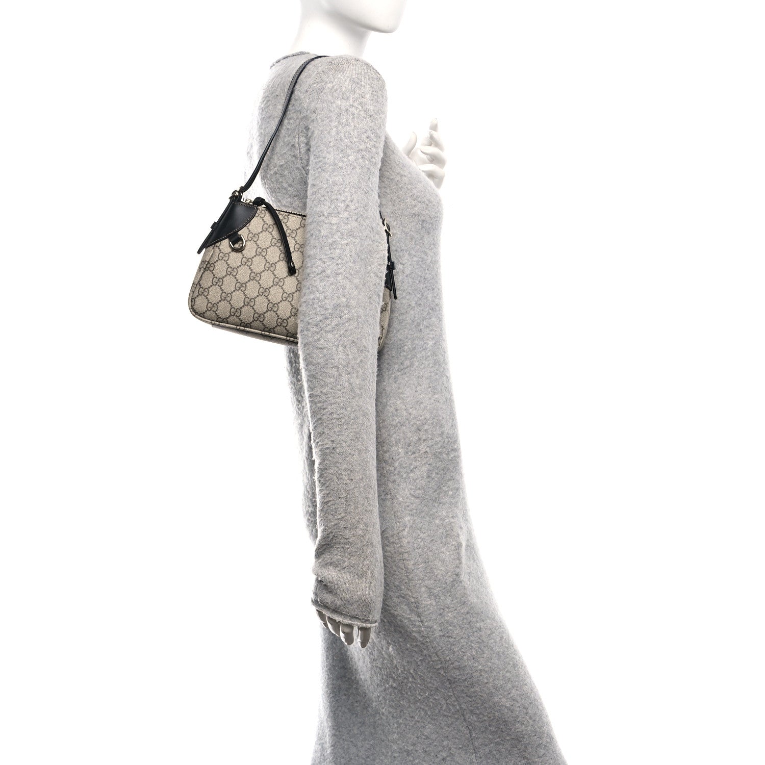 Gucci GG Supreme Monogram Textured Calfskin Small Emblem Shoulder Bag Beige Black 2 of 10