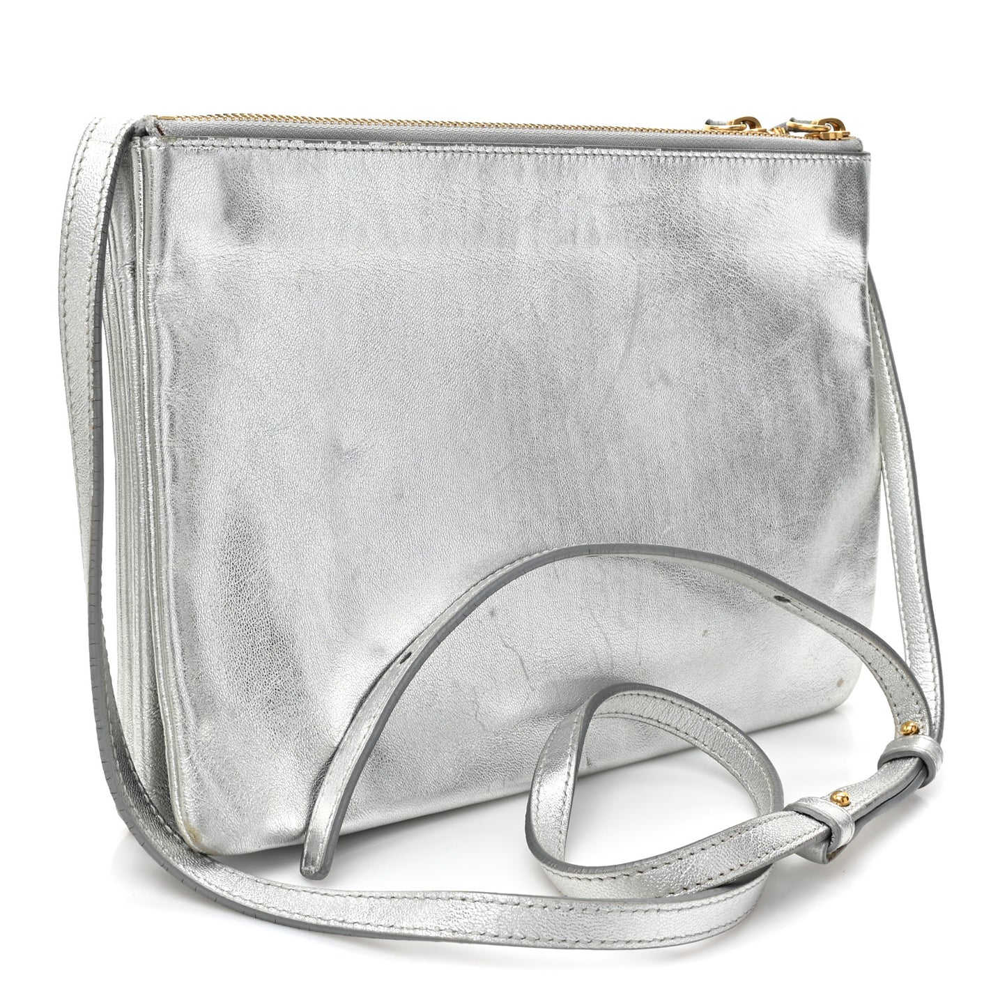 Metallic Lambskin Large Trio Crossbody Bag Silver