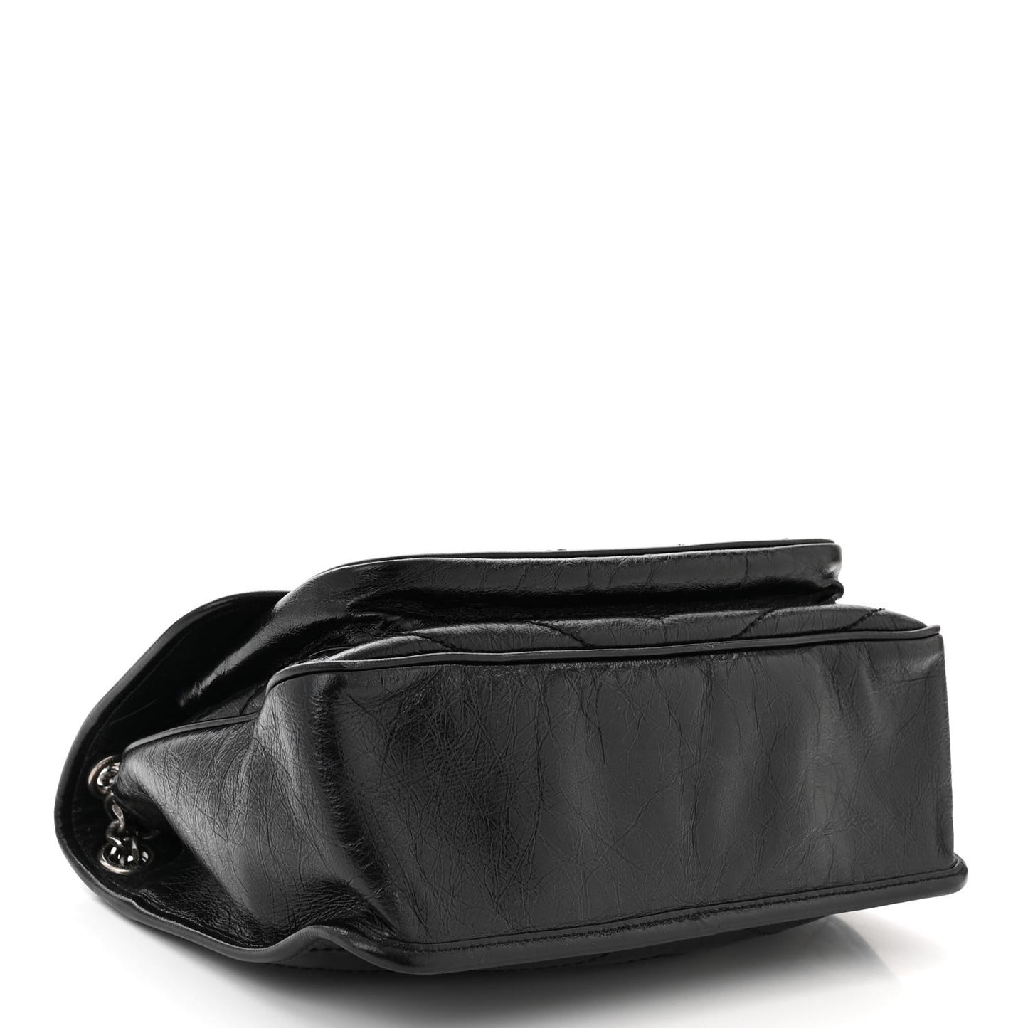 Crinkled Calfskin Matelasse Monogram Medium Niki Chain Satchel Black