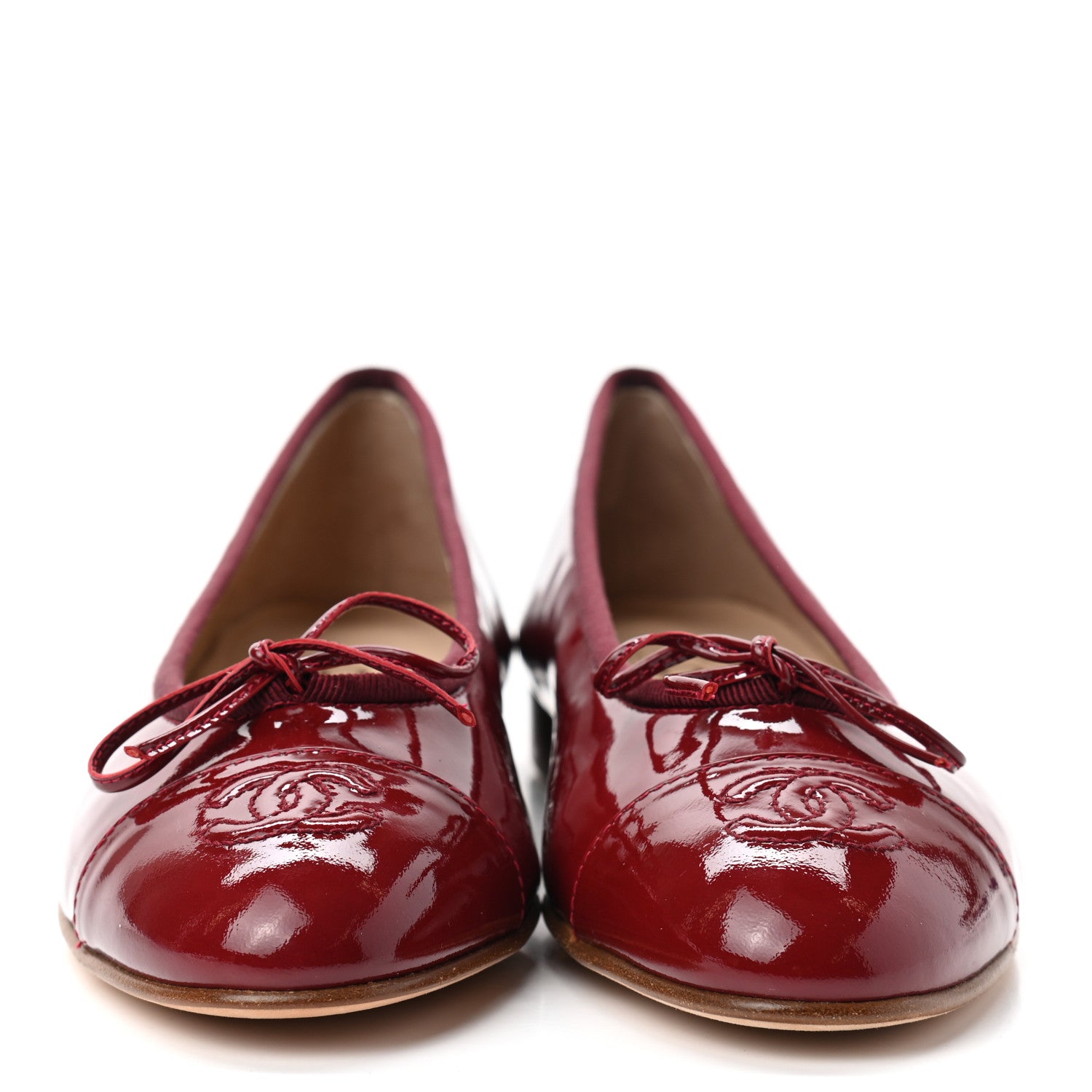 Chanel Patent CC Cap Toe Ballerina Flats 37.5 Red 2 of 7