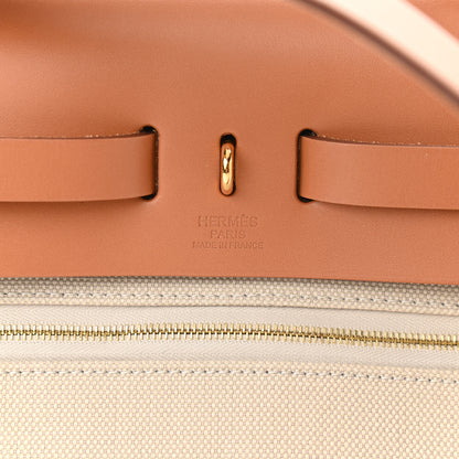 Hermes Military Toile Vache Hunter Herbag Zip Retourne 31 PM Beton Naturel 6 of 11