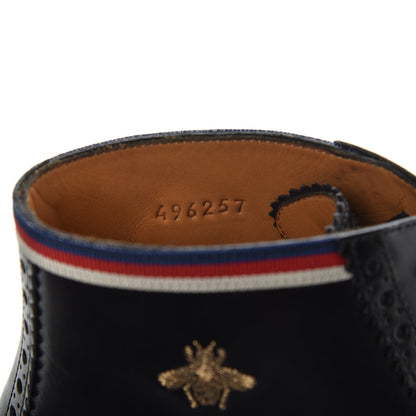 Gucci Calfskin Sylvie Web Bee Star Embroidered Mens Brogue Captoe Boots 7 Black 5 of 9