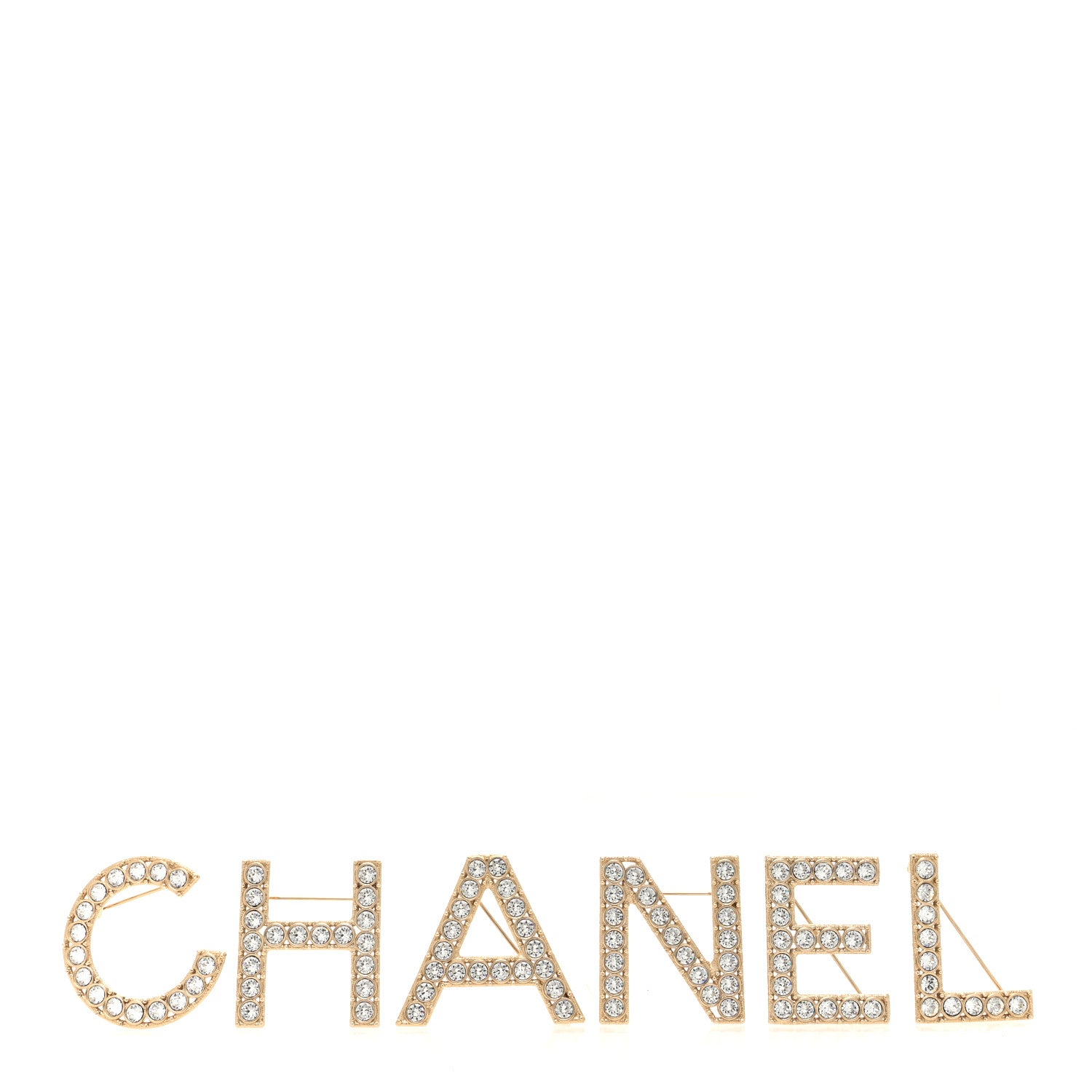 Chanel Crystal Cha-Nel Logo Brooch Set Gold 1 of 4