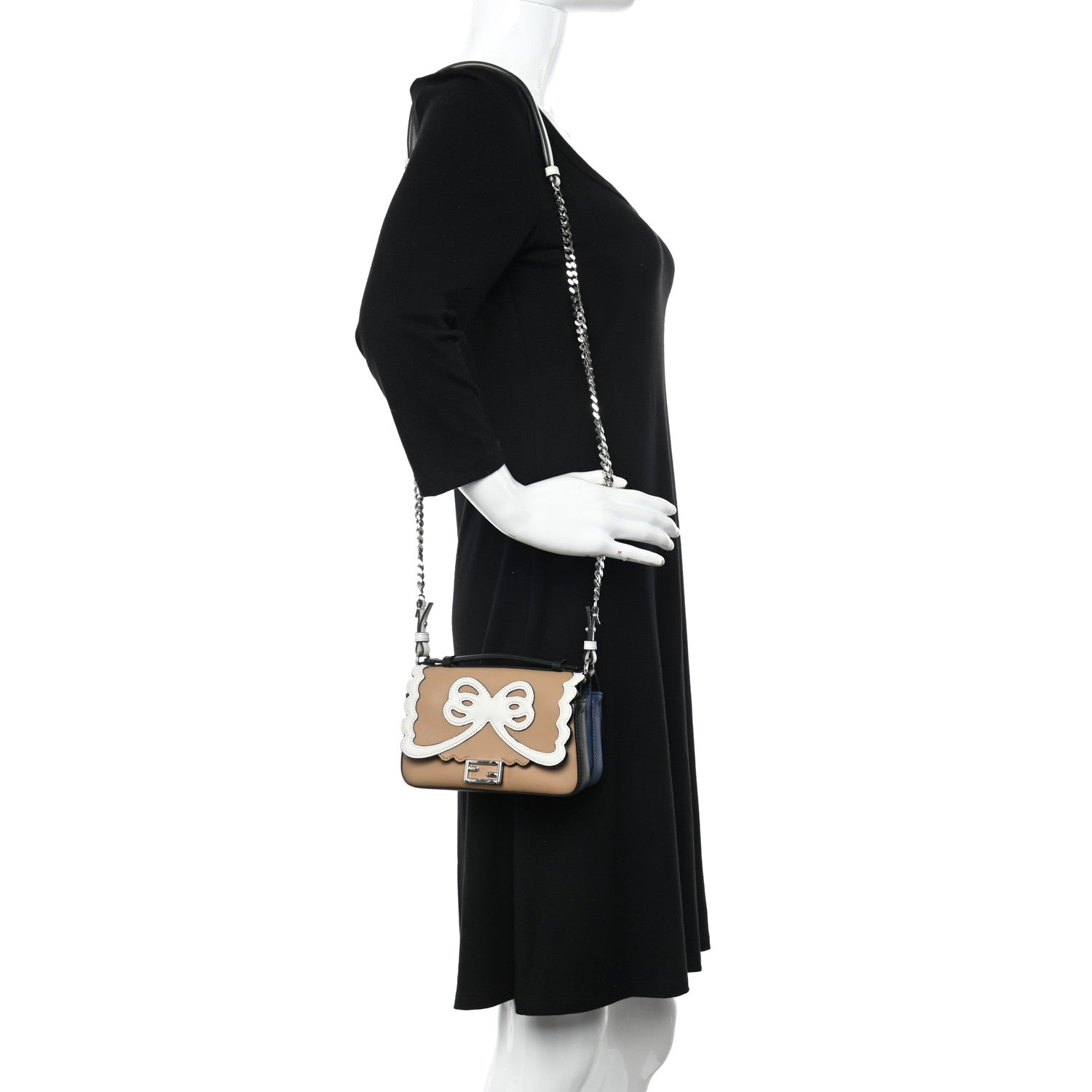 Fendi Vitello Dolce Flowers and Bows Scalloped Double Baguette Cuoio Blue Multicolor 2 of 13