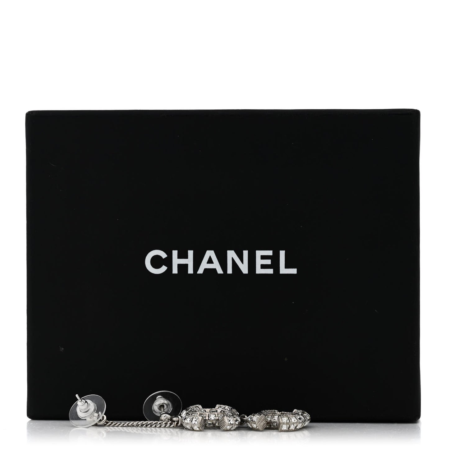 Baguette Crystal CC Drop Earrings Silver
