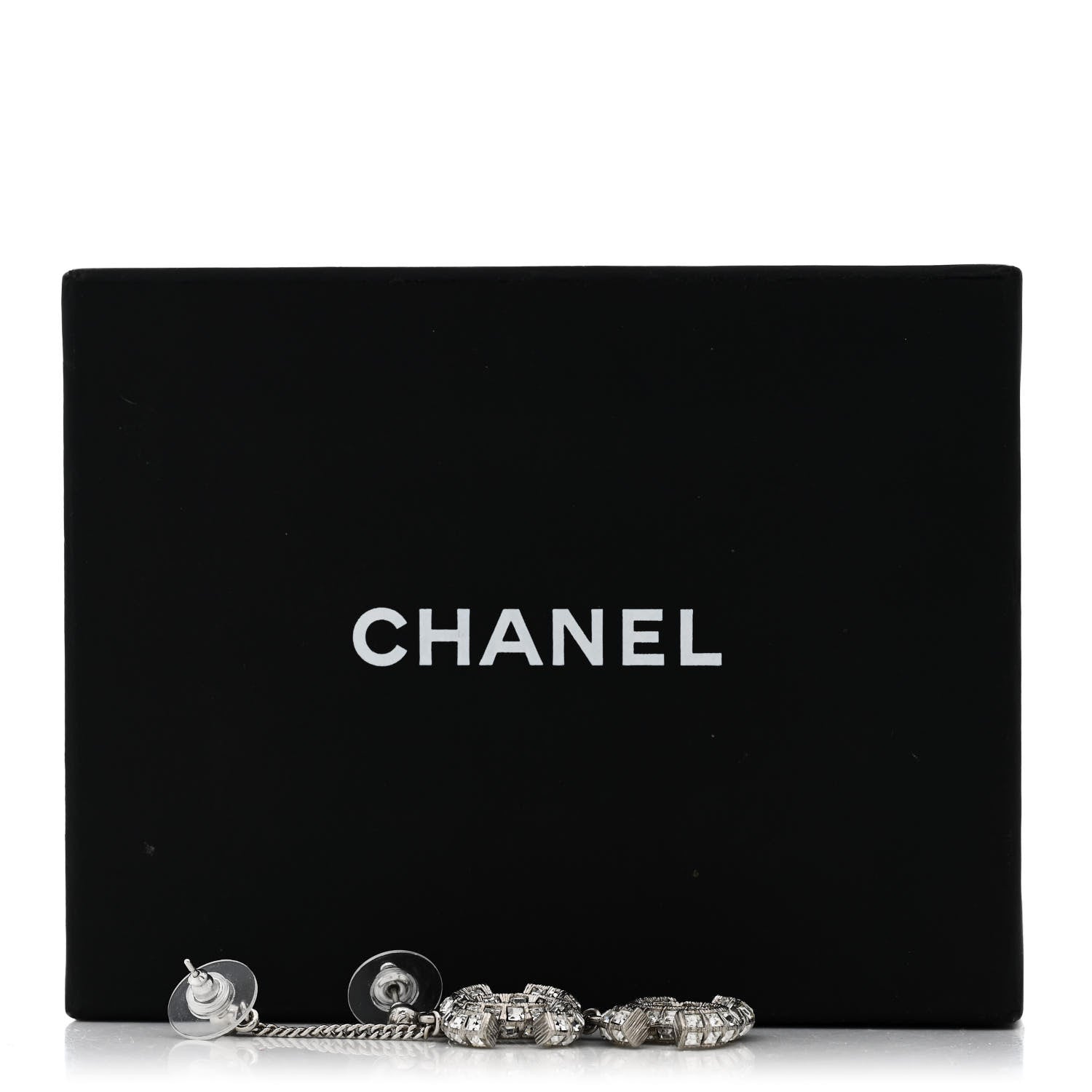 Chanel Baguette Crystal CC Drop Earrings Silver 5 of 5