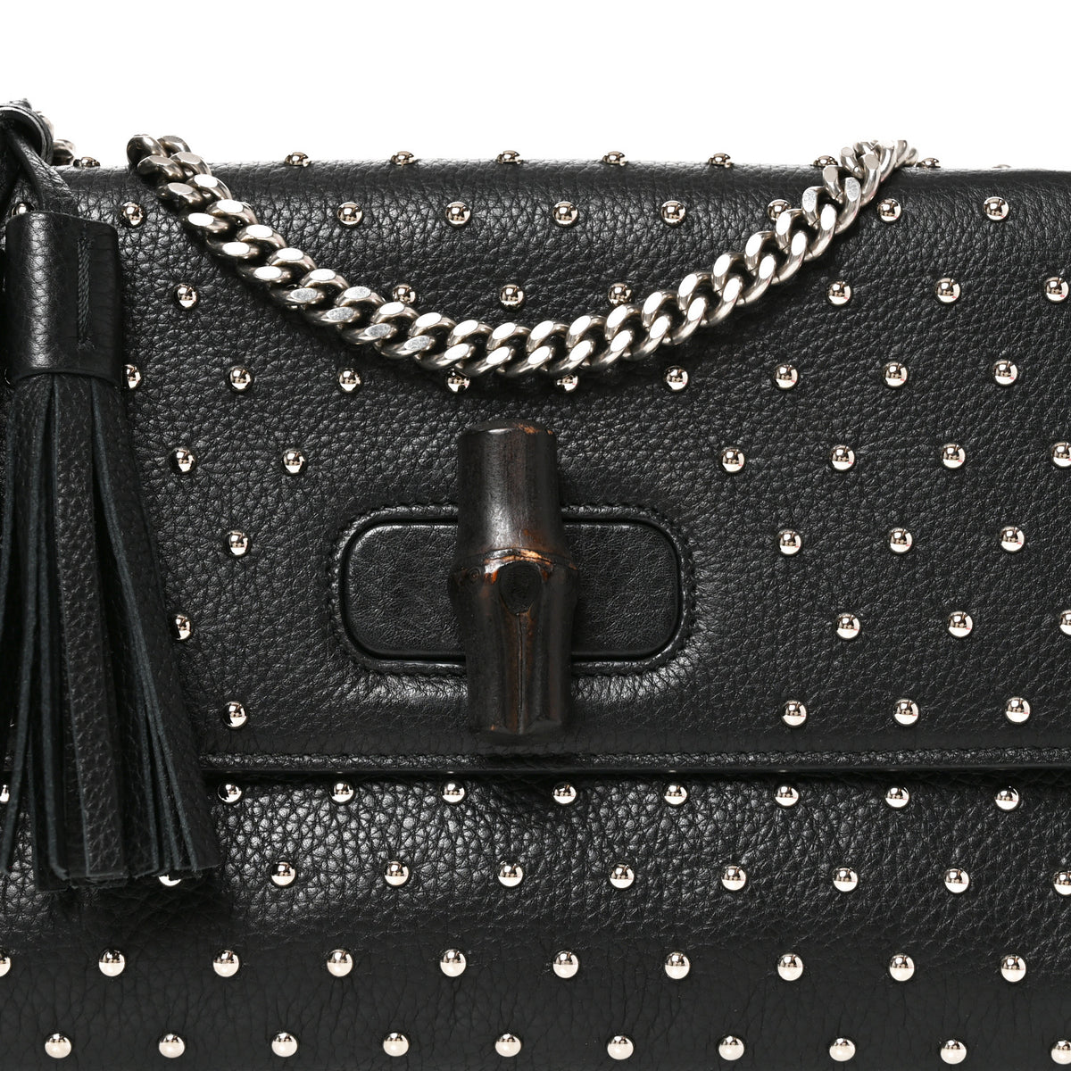 Calfskin Studded Medium Miss Bamboo Shoulder Bag Black