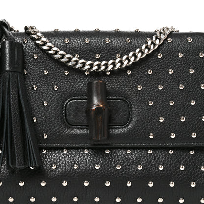 Gucci Calfskin Studded Medium Miss Bamboo Shoulder Bag Black 8 of 10