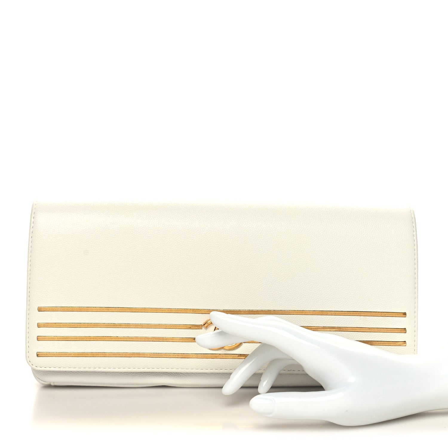 Chanel Grained Calfskin Embroidered Captain Gold Clutch White 2 of 10