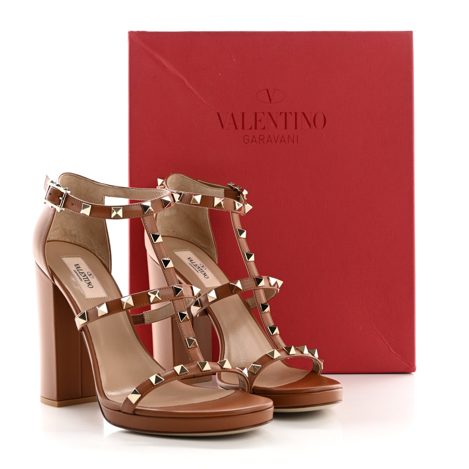 Valentino Garavani Calfskin Rockstud T-Strap 10/110mm Platform Sandals 37.5 Saddle Brown 40 Saddle Brown 11 of 11
