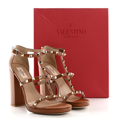 Valentino Garavani Calfskin Rockstud T-Strap 10/110mm Platform Sandals 37.5 Saddle Brown 40 Saddle Brown 11 of 11