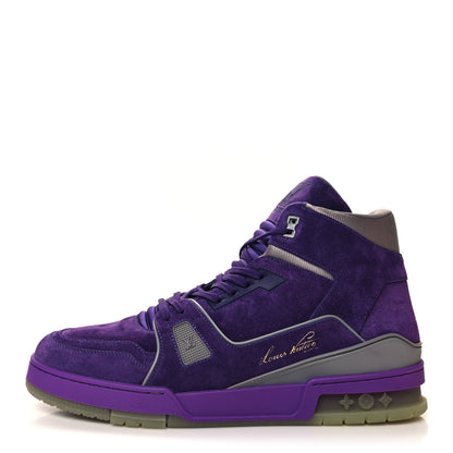 Louis Vuitton Calfskin Suede Mens LV High Top Trainer Sneakers 10 Purple 1 of 8