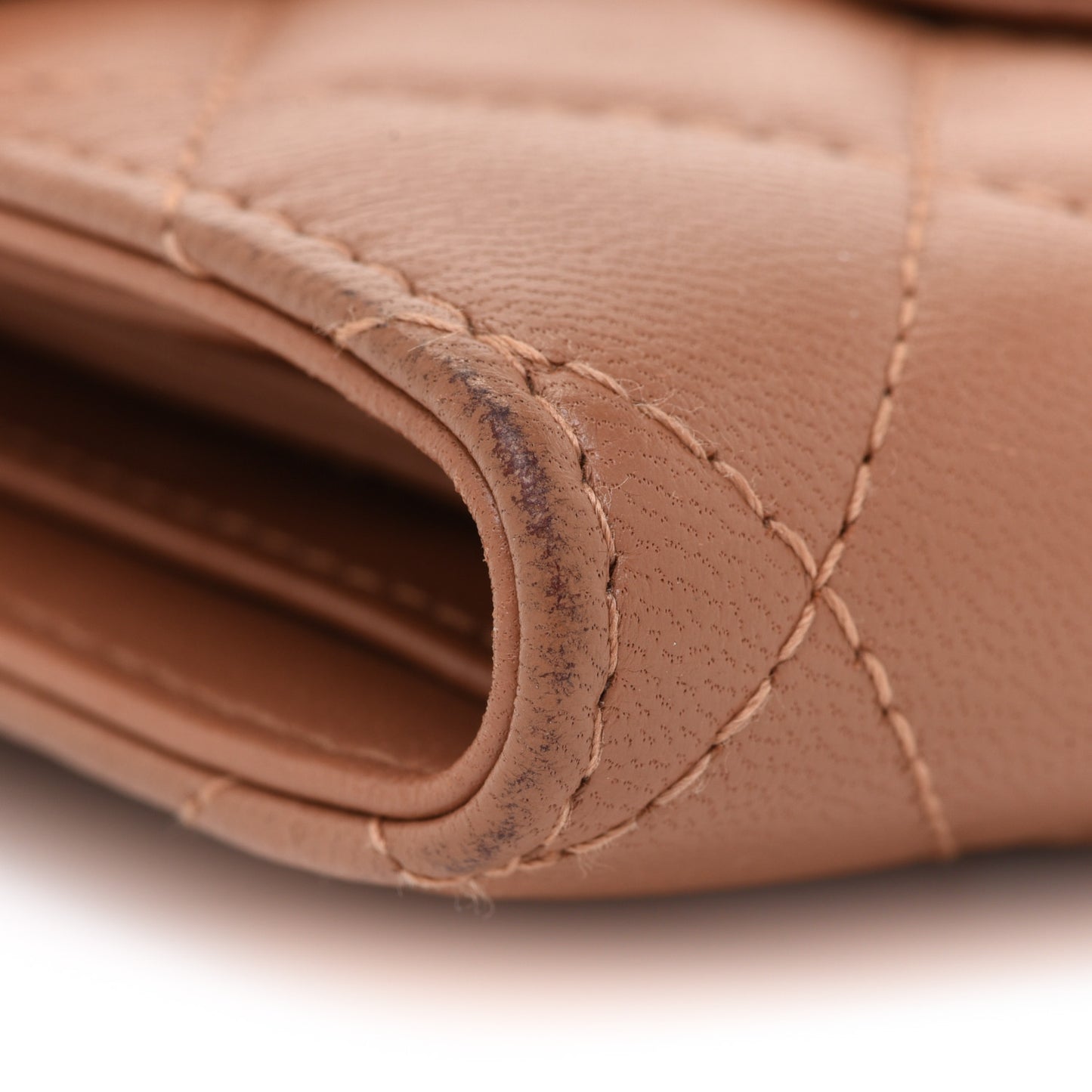 Lambskin Quilted Compact Flap Wallet Beige