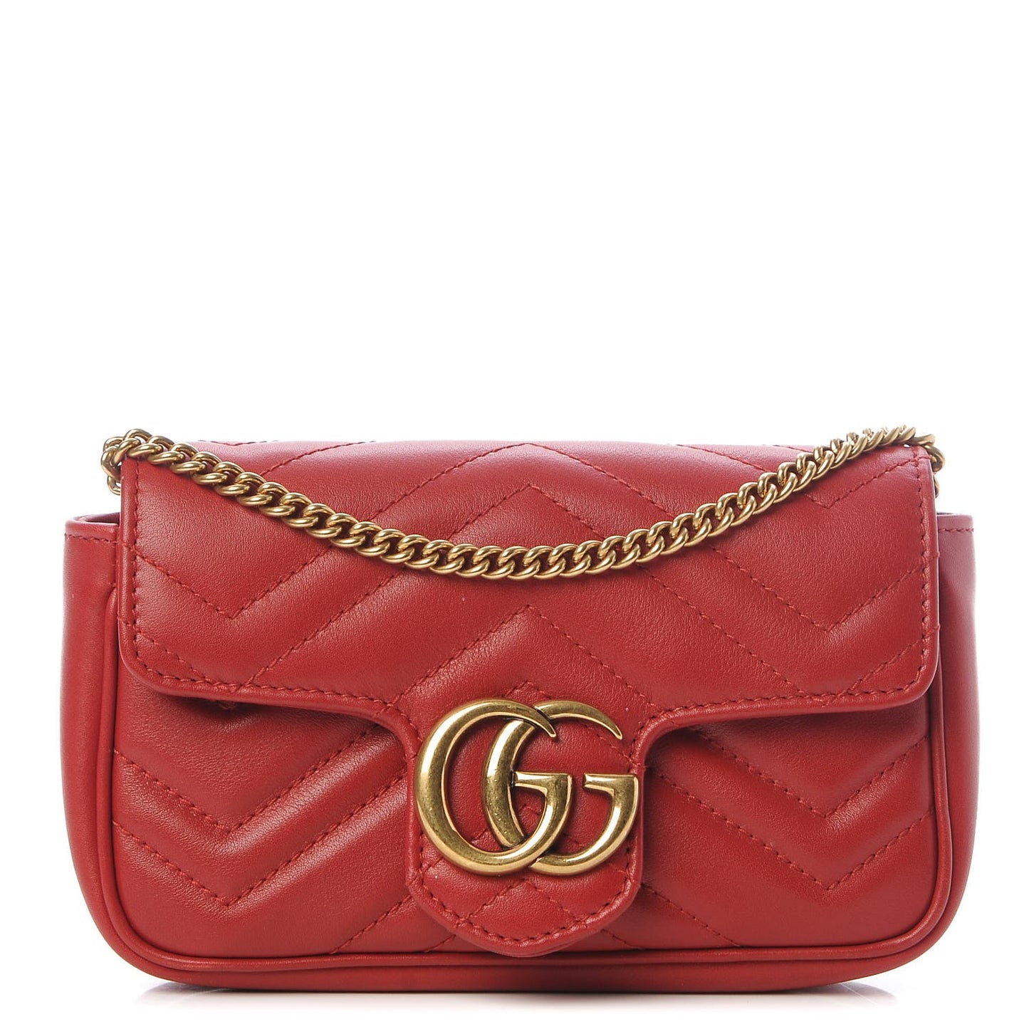 Calfskin Matelasse Super Mini GG Marmont Shoulder Bag Hibiscus Red