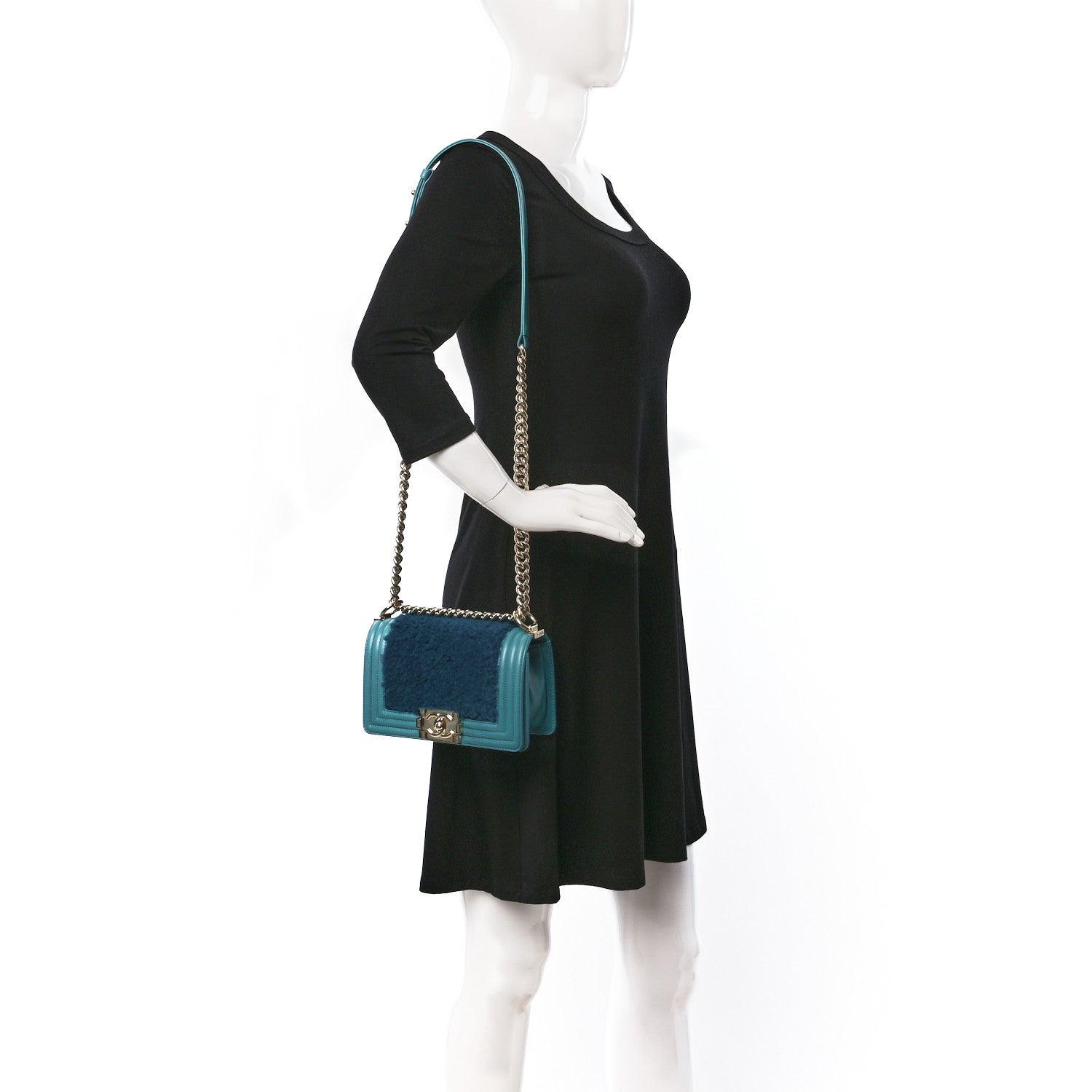 Chanel Shearling Calfskin Small Boy Flap Turquoise 2 of 12