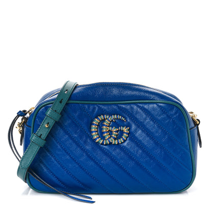 Gucci Azalea Calfskin Enamel Matelasse Diagonal Small Torchon GG Marmont Chain Shoulder Bag Imperial Blue Pavone 1 of 10