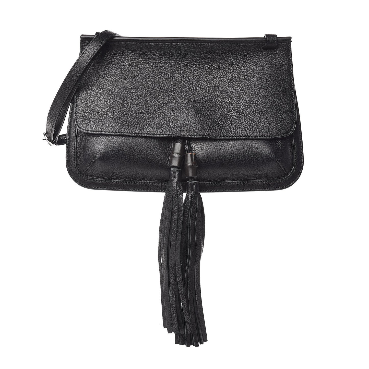 Pebbled Calfskin Medium Bamboo Daily Flap Shoulder Bag Black