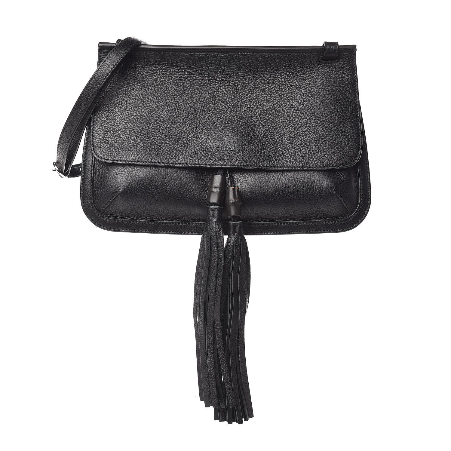 Gucci Pebbled Calfskin Medium Bamboo Daily Flap Shoulder Bag Black 1 of 10