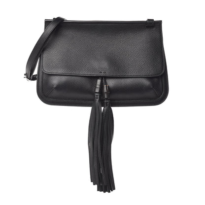 Gucci Pebbled Calfskin Medium Bamboo Daily Flap Shoulder Bag Black 1 of 10