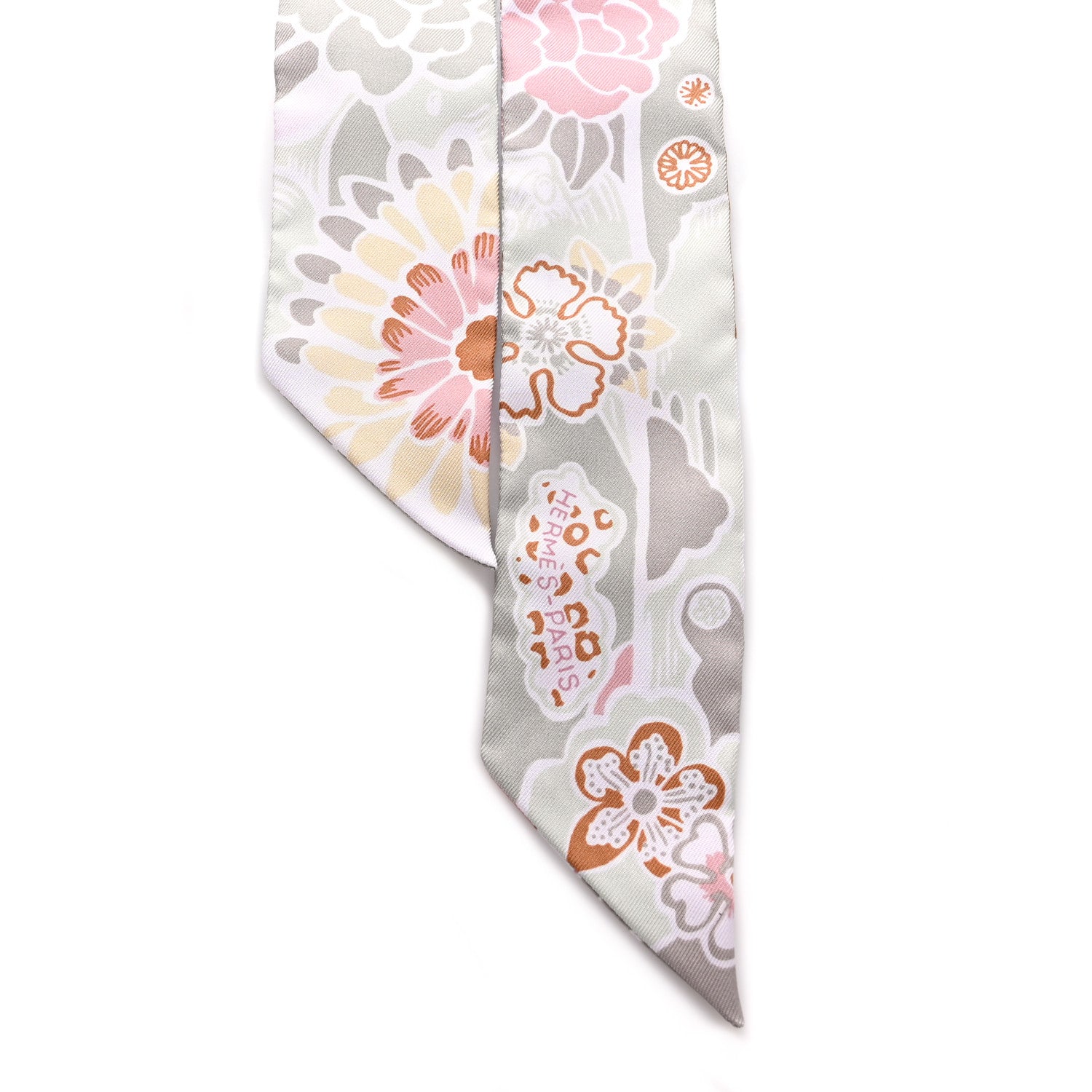 Hermes Silk Bingata Twilly Vieux Rose Vert d'Eau 2 of 4