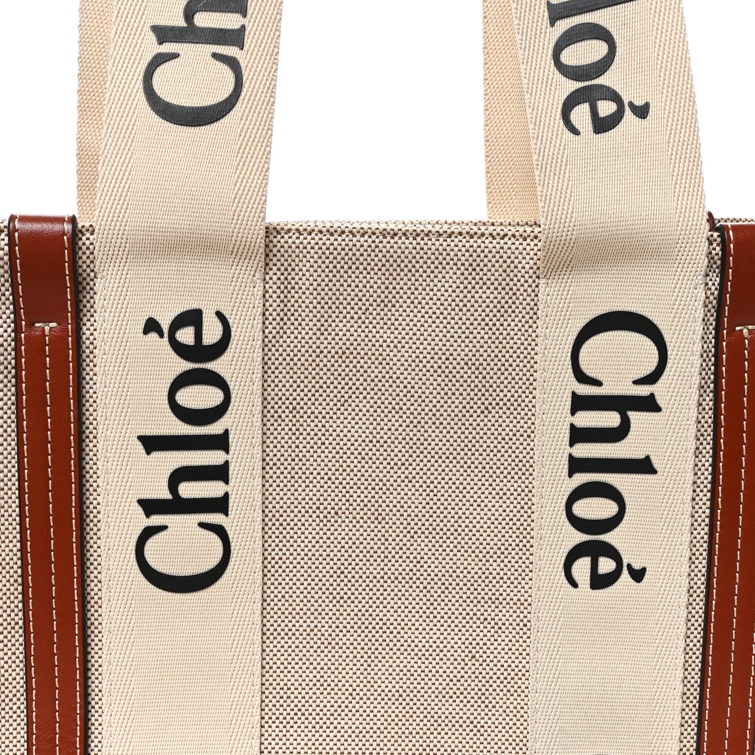 Chloe Cotton Calfskin Medium Woody Ribbon Tote White Brown 8 of 10