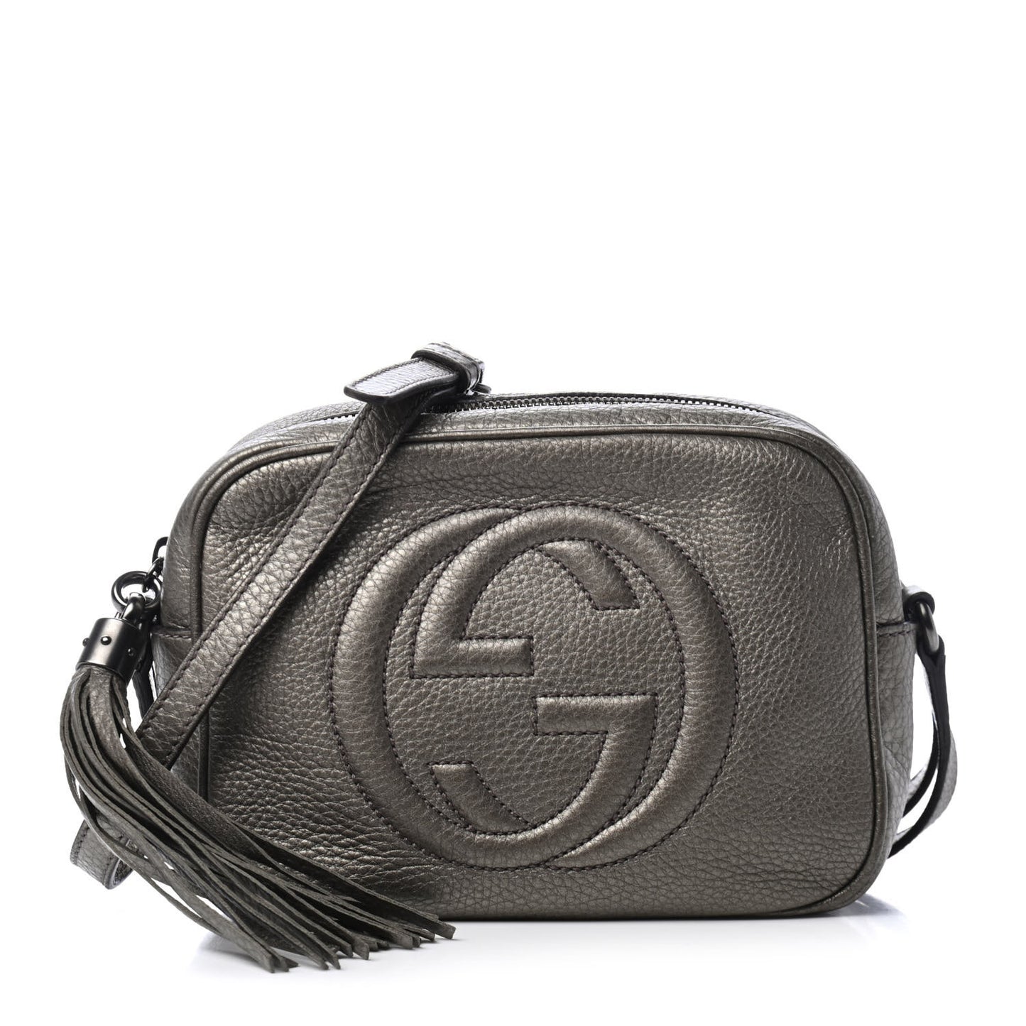 Metallic Pebbled Calfskin Small Soho Disco Bag Sasso