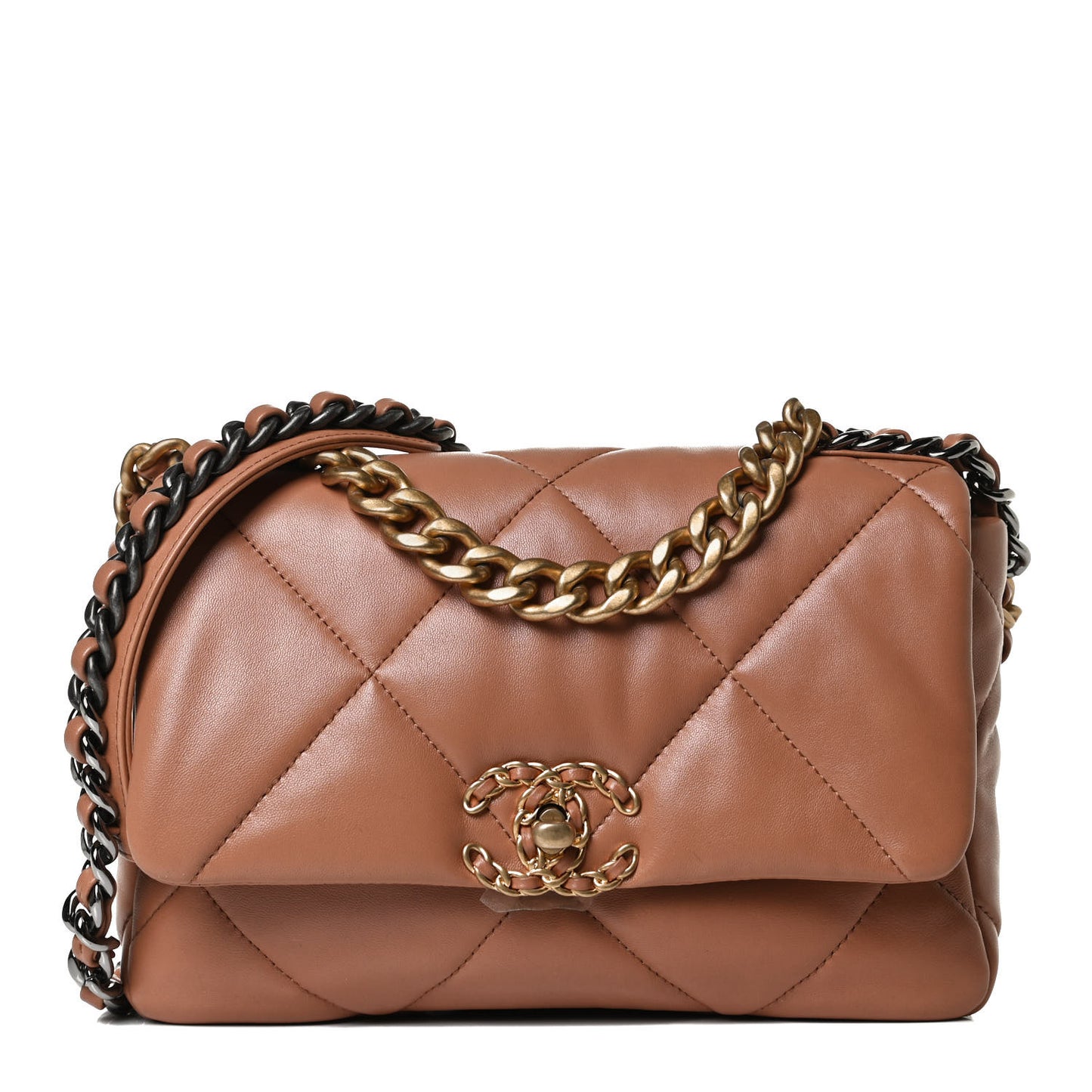 Lambskin Quilted Medium Chanel 19 Flap Light Brown