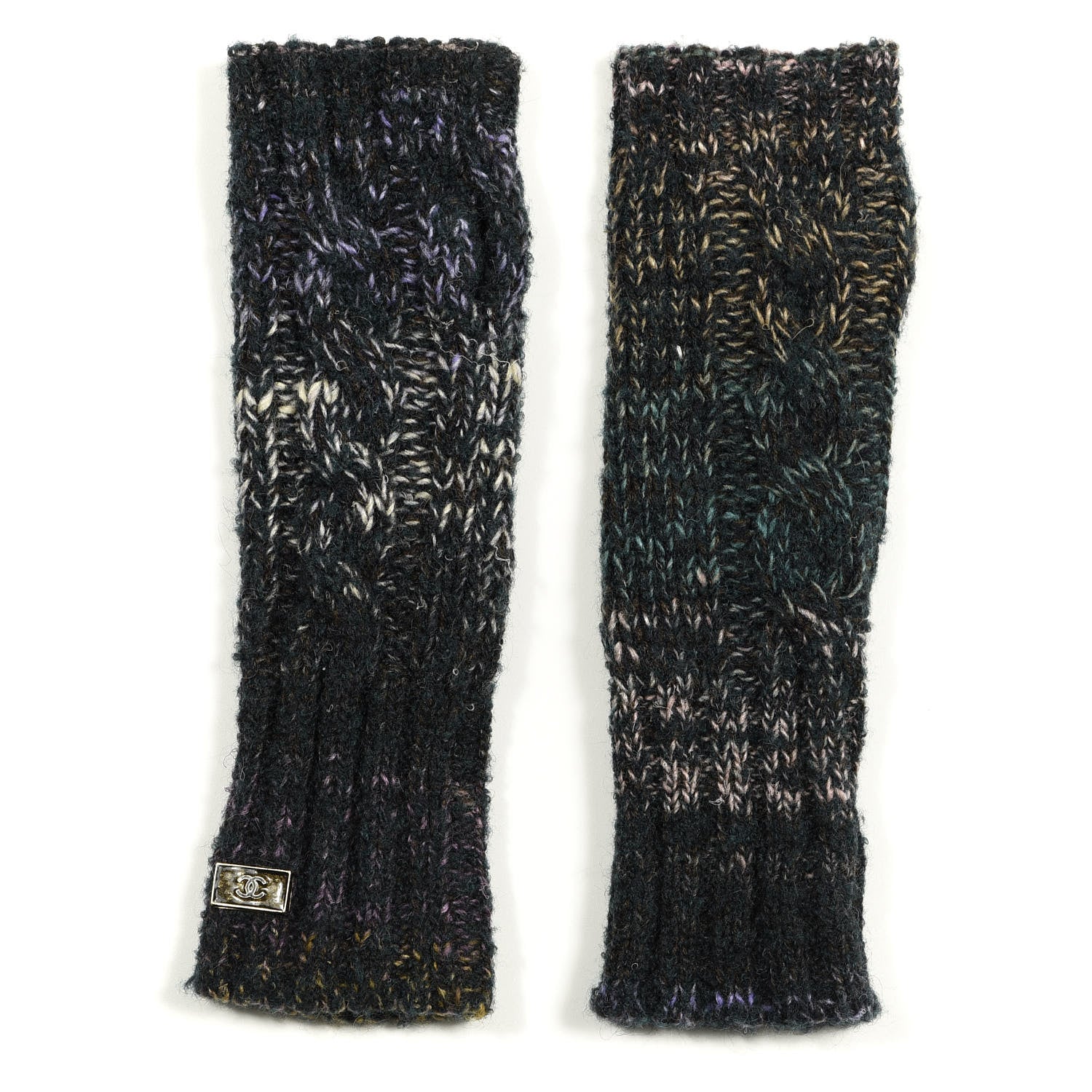 Chanel Cashmere Wool Silk Mohair Fingerless Gloves S Multicolor 1 of 4
