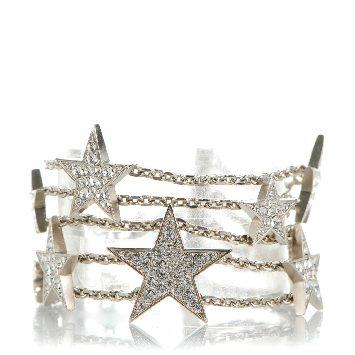 Chanel Crystal Star CC Multi Strand Bracelet Silver 1 of 5