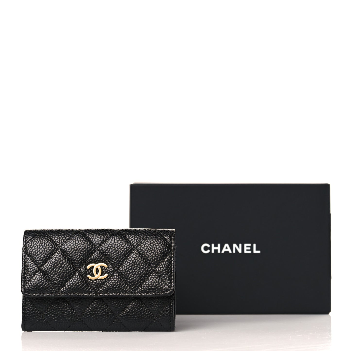 Caviar Quilted Flap Card Holder Black